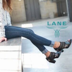 LANE Women's Nova Aztec Peep Toe Leather Studded Western Black Ankle Boots 8.5